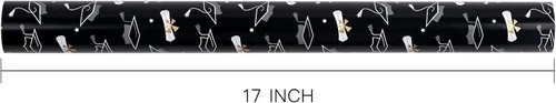 Miniatura 4 de WRAPAHOLIC Papel de regalo reversible de graduación, mini rollo, 17 pulgadas x 33 pies, tapa de zanjadora dorada negra y estrellas para fiestas