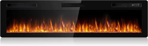 Miniatura 11 de BOSSIN - Chimenea eléctrica lineal ultrafina y silenciosa de 60 pulgadas, chimenea empotrada y montada en pared, compatible con montantes de 2 x 4