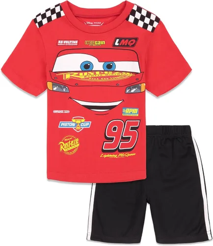 Disney Cars - Conjunto de camiseta deportiva y pantalones cortos de malla, tallas de bebé a niño grande (18 meses - 10-12)