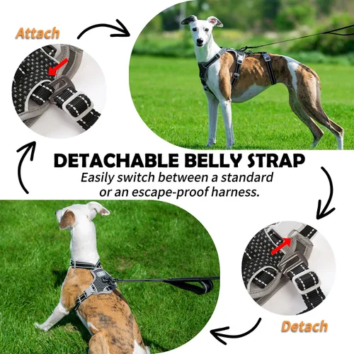 Miniatura 3 de Huntboo Arnés para perro a prueba de escapes, sin tirones, antideslizante, totalmente reflectante, diseño ajustable de 7 puntos para perros Negro