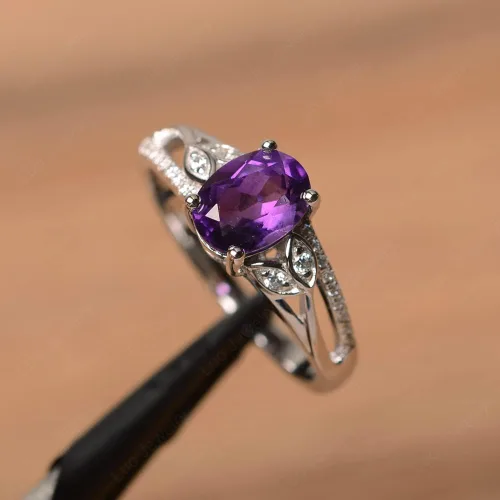 Miniatura 3 de LUO Anillo de compromiso de plata de ley 925 con forma ovalada de 0.315 x 0.236in con piedras preciosas vintage para mujer