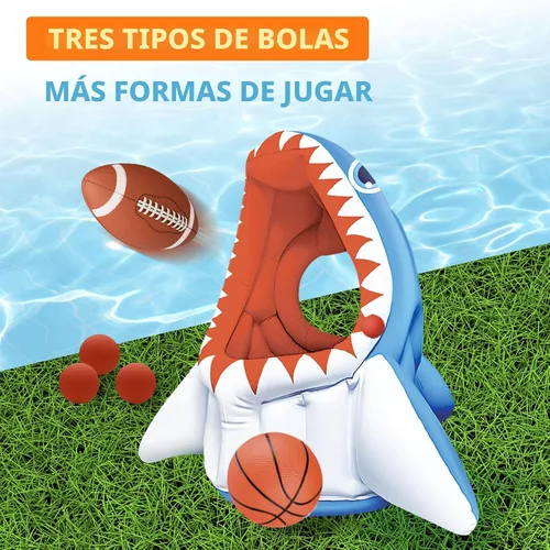 Miniatura 5 de iPlay, iLearn Juguete inflable 3 en 1 de piscina de tiburón para niños, juego de piscina inflable de baloncesto y fútbol, juego de lanzamiento