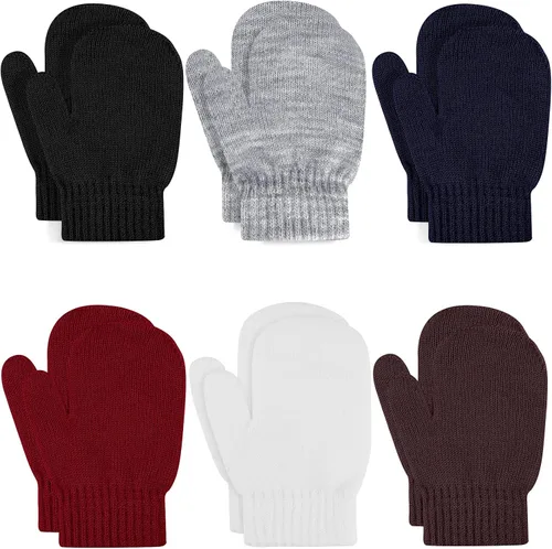 Miniatura 15 de ONESING 5 pares de manoplas para niños pequeños guantes de invierno negros para niñas y niños - Manoplas cálidas para recién nacidos