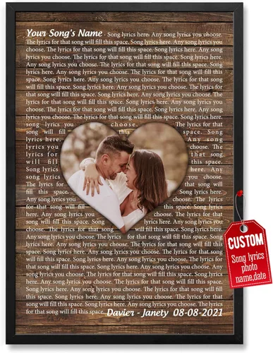 Miniatura 32 de H-DEWALL Póster personalizado de letras de canciones, regalo de boda único para parejas, personaliza con tus propias fotos, nombres y fecha, sin