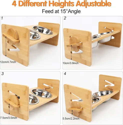 Miniatura 3 de Cuenco Elevado para Perros, Cuencos Elevados para Perros, Cuenco Inclinado para Mascotas de Agua y Comida, Estación de Alimentación de Bambú