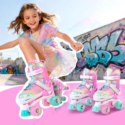 Miniatura 8 de NEMONE - Patines de sirena con ruedas iluminadas y 4 tamaños ajustables para niñas, azul y morado, para niños pequeños, para principiantes, de H