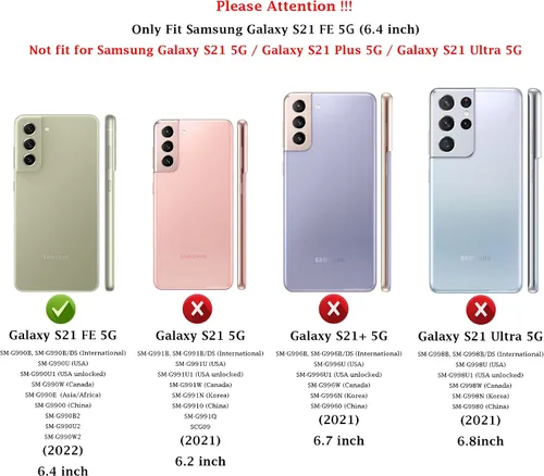 Miniatura 2 de Funda para Samsung Galaxy S21 FE 5G con cubierta para lente de cámara, protector de pantalla HD, soporte de anillo magnético con función de soporte