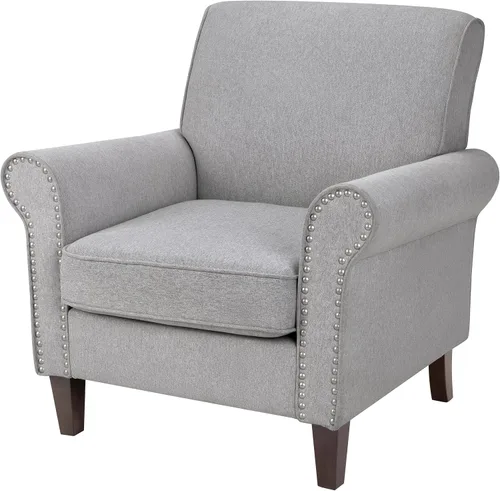 Miniatura 12 de PrimeZone Comfy - Silla decorativa de tela moderna de mediados de siglo, silla de lectura con cojín suave, ribete de cabeza de clavos y reposabrazos