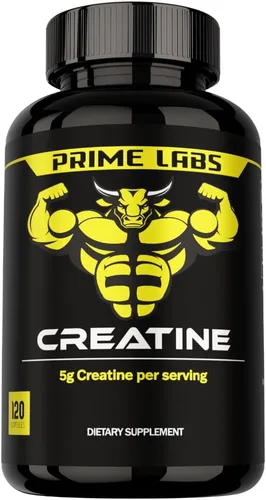 Prime Labs Cápsulas de monohidrato de creatina - 5g (5000mg) - Crecimiento muscular, recuperación, función cerebral - para hombres y mujeres - 120