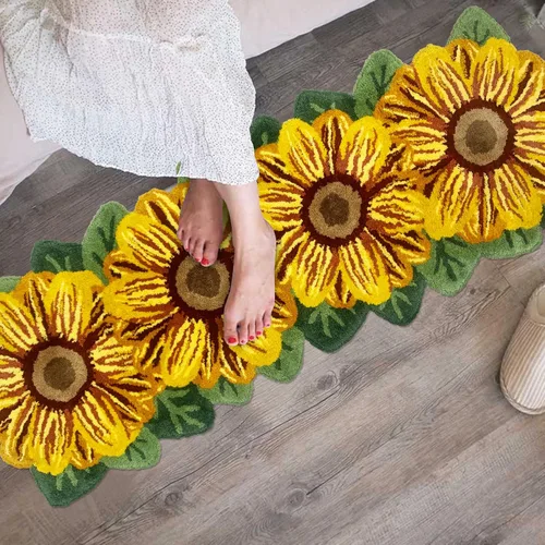 Miniatura 8 de USTIDE Alfombra de girasol esponjosa, alfombra suave y lanuda de flores, hecha a mano, alfombras modernas, lavables, para sala de estar, lavandería
