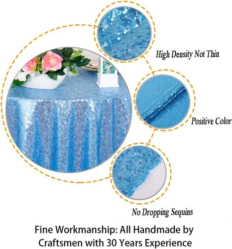 Miniatura 3 de ShiDianYi Mantel redondo de lentejuelas azul bebé de 72 pulgadas, mantel de lentejuelas con purpurina para pastel de postre con purpurina, mantel