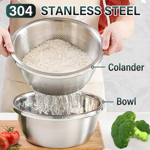 Miniatura 2 de Colador de Acero Inoxidable 304 de 2QT Colador Microporoso y Tazón de Mezcla para Cocina, Colador de Arroz con Cuenco de Lavado para Colar Pasta