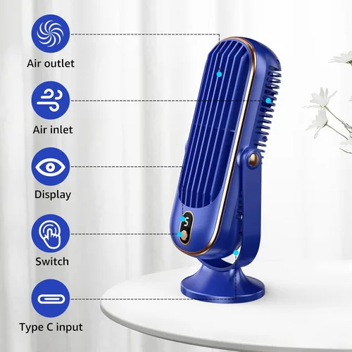 Miniatura 3 de Ventilador de torre, ventilador de escritorio portátil con opciones de 5 velocidades, doble circulación de aire, ventilador de mesa silencioso