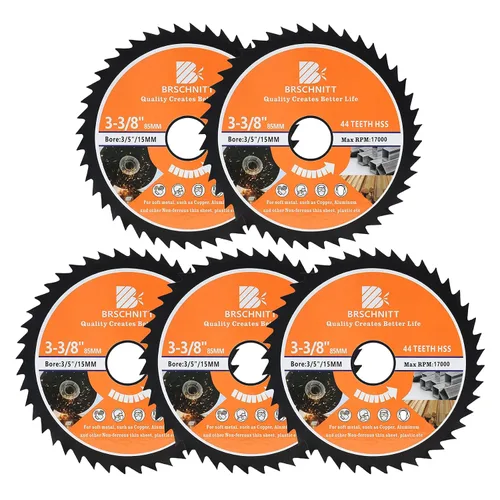 Miniatura 7 de Hoja de Sierra Circular HSS de 3 3/8 pulgadas - BRSCHNITT 44T Orificio de 3/5"-3/8" Discos de Corte para Cortar Madera, Cobre, Aluminio, Plástico