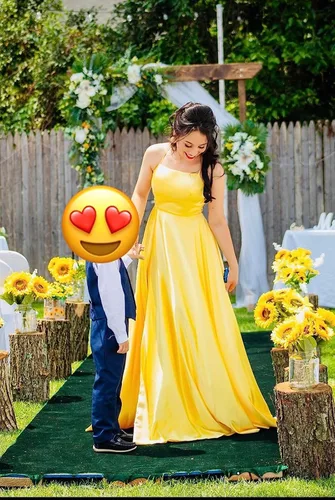 Miniatura 3 de POMUYOO Vestidos de dama de honor con tirantes delgados para mujer, con bolsillos, vestido largo de baile de graduación con abertura, vestido formal