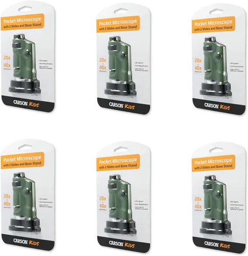Miniatura 2 de Carson MicroBrite - Microscopio de bolsillo con luz LED 20x-40x para aprender, educar y explorar, juego de 6 (MM-24MU)