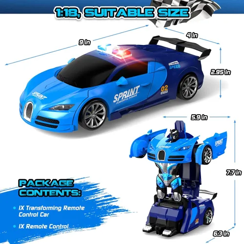 Miniatura 2 de Carro de control remoto, transformación con un clic en robot, carro de juguetes transformable para niños, deformación suave, modo demostración, Azul