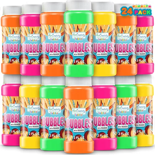 ArtCreativity Botellas de burbujas con varita, paquete de 24 burbujas para niños, recuerdos de fiesta a granel, juguetes de verano al aire libre,