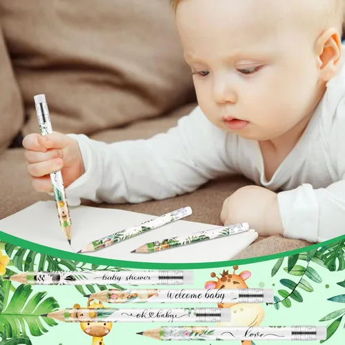 Miniatura 3 de Tinlade 60 lápices de golf de animales de la selva para baby shower con borradores, minilápices afilados para niños pequeños para la escuela