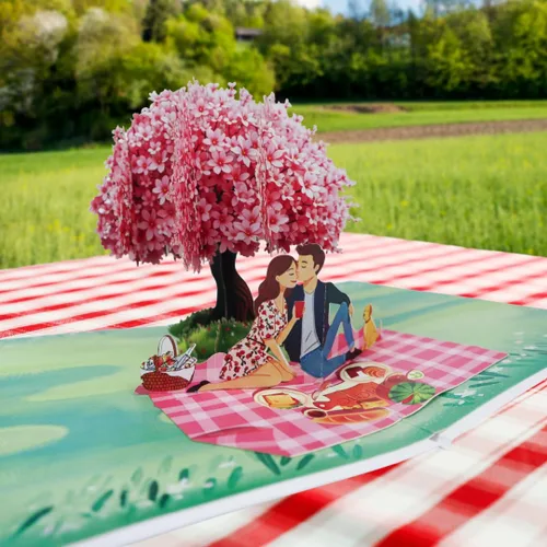 Miniatura 2 de CUTE POPUP Tarjeta de aniversario desplegable 3D para esposa, marido, novia, novio, escena romántica de picnic para pareja, aniversario de boda, te