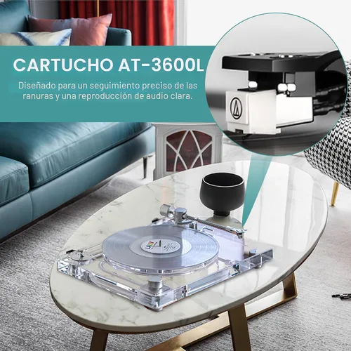 Miniatura 4 de Tocadiscos de vinilo vintage, tocadiscos Bluetooth 5.3 con preamplificador integrado, brazo de fibra de carbono, placa acrílica antivibración, doble