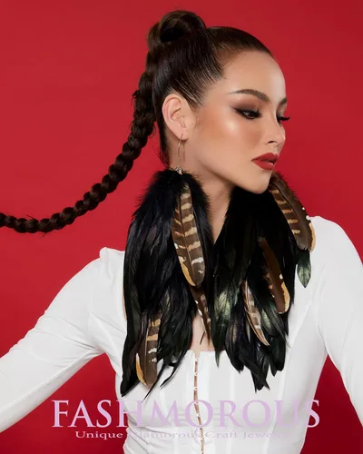 Miniatura 2 de FASHMOROUS - Pendientes de plumas negras para mujer, aretes de plumas para mujer, aretes de plumas negras para mujer