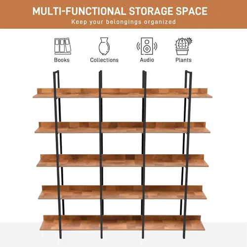 Miniatura 7 de YISUYA Estantería alta de madera de 5 niveles para dormitorio, estantería industrial moderna de mediados de siglo con almacenamiento para sala
