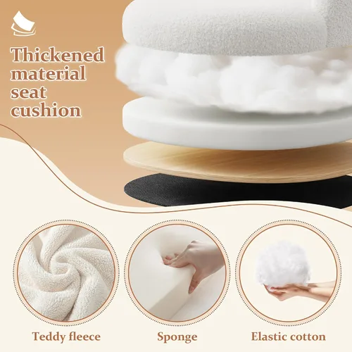 Miniatura 7 de DurayLoly - Silla de tocador, silla de maquillaje de vellón suave con ruedas silenciosas, altura ajustable y giro de 360°, diseño sin brazos que