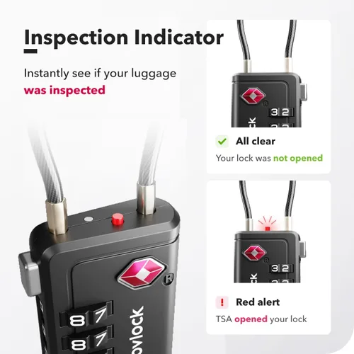 Miniatura 5 de Cerradura de equipaje aprobada por la TSA Indicador de inspección, combinación de 4 dígitos, aleación de zinc duradera para maletas, mochilas
