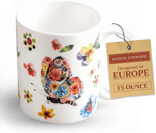 Miniatura 21 de Maison d' Hermine Taza de café con asas, tazas de porcelana fina de hueso, paquete de dos tazas de té para bebidas calientes, capuchino, latte, 015