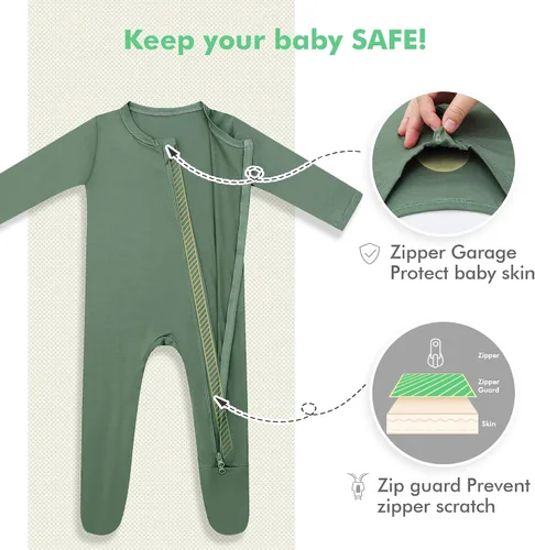 Miniatura 4 de HAPIU - Pijama de bambú con pies para bebé, con cremallera frontal de 2vías, mamelucos Sleep 'N Play, de 0a 24meses