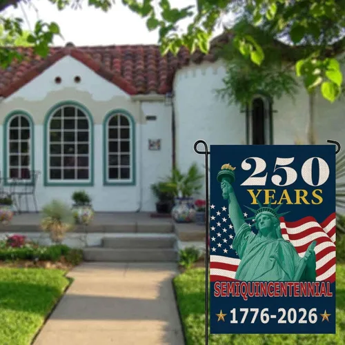 Miniatura 8 de Bandera de jardín de 250 años de América, pancarta patriótica de doble cara del 250 aniversario de Estados Unidos, diseño de estatua de la libertad