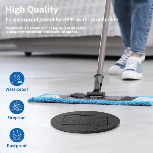 Miniatura 4 de Kit de toma de corriente eléctrica de piso empotrado, salida dúplex GFCI circular oculta de 20 amperios, salida de receptáculo resistente a