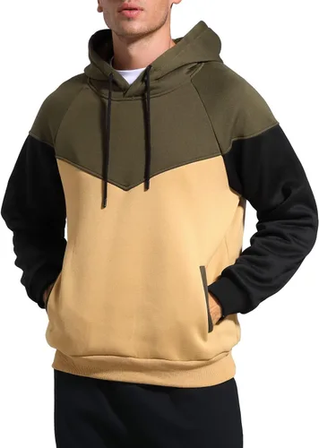 Miniatura 2 de Sudadera con capucha de forro polar de peso medio para hombre, casual, bloque de color, con bolsillos