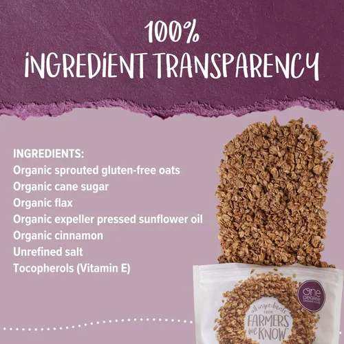 Miniatura 4 de One Degree Organics - Cereal de granola de lino de avena germinada y canela, sin glifosato, orgánico USDA, sin gluten, sin OMG, vegano, aderezo
