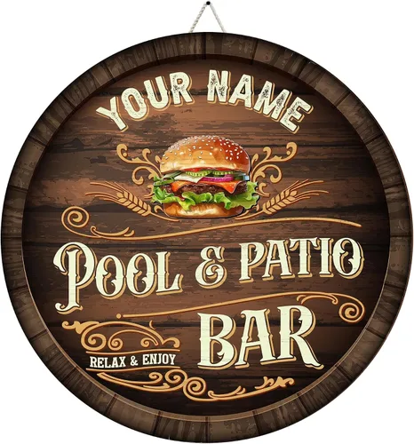 Miniatura 17 de Artsy Woodsy Letrero personalizado para bar y parrilla en el patio trasero (no tallado o neón), decoración de placa artística de pared, accesorios
