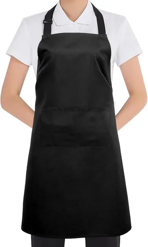 Delantal con pechera, delantales negros unisex, ajustables, lavables, con 2 bolsillos para cocina, manualidades, barbacoa, dibujo