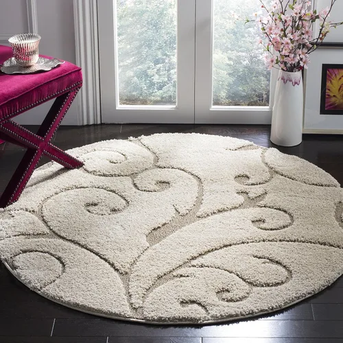 Miniatura 69 de SAFAVIEH - Alfombra de la colección Florida Shag - 10 pies redonda, color crema y beige, diseño de pergamino, no suelta pelusa y fácil de limpiar