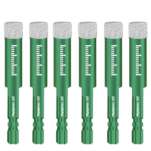 Miniatura 14 de Juego de 6 brocas de diamante seco de 1/2", 6 brocas de núcleo con vástago hexagonal de 12mm soldadas con cera de enfriamiento para azulejos
