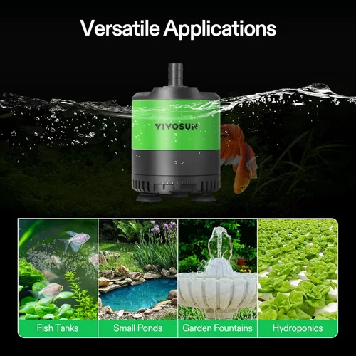 Miniatura 8 de VIVOSUN Bomba de agua sumergible de 400 GPH de 20 W, con flujo de agua ajustable, tubo de 4.9 pies, eje de cerámica adicional y adaptadores