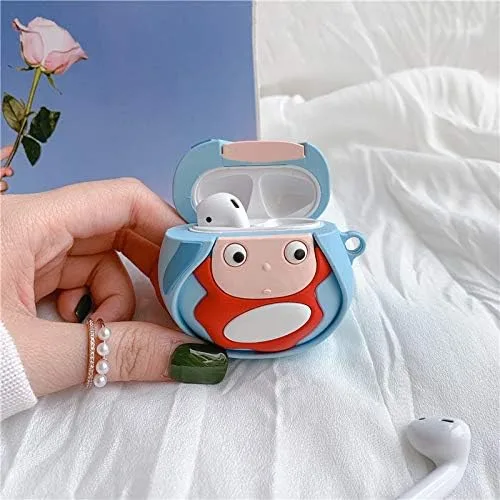 Miniatura 2 de Funda de silicona suave con clip de gancho para llavero para Apple Airpods 1 2 1ª 2ª generación 3D de dibujos animados anime personaje japonés