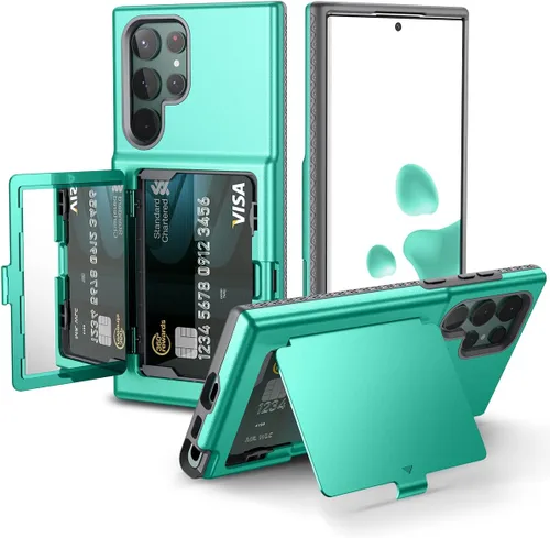 WeLoveCase Funda Cartera para Samsung Galaxy S22 Ultra con Portador de Tarjetas de Crédito y Espejo Oculto, Protección Completa Resistente a Golpes,