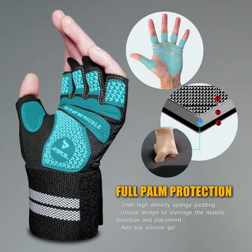 Miniatura 2 de ATERCEL Guantes de entrenamiento transpirables con soporte de muñeca para gimnasio, ejercicio, dominadas, súper ligeros para hombres y mujeres, Negro