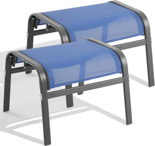 Miniatura 11 de ONBRILL Juego de 2 otomanas para exteriores, taburetes para exteriores para todo tipo de clima, con textilene de apoyo y marco de metal, reposapiés