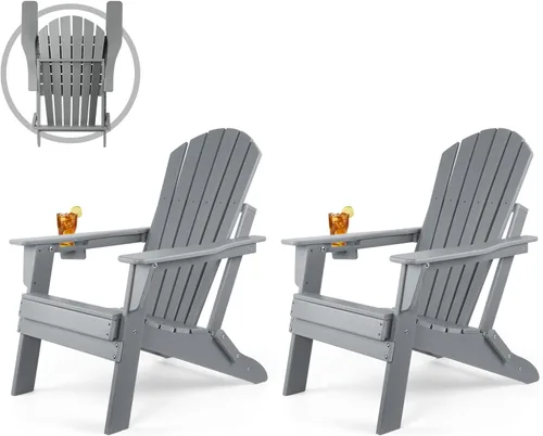 Miniatura 22 de FUNBERRY Silla plegable Adirondack, sillas de hoguera de HDPE para todo tipo de clima con portavasos para exteriores HDPE All Weather