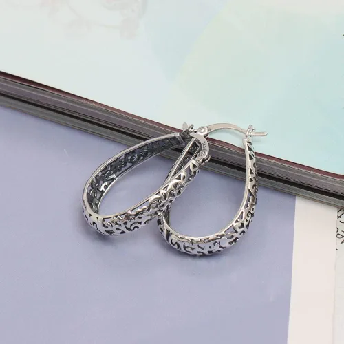 Miniatura 5 de LeCalla Aretes de aro de plata de ley 925 Aretes de aro de filigrana para mujer Aretes de aro de malla gruesa calada Aretes de aro vintage
