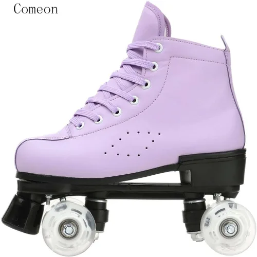 Miniatura 4 de Comeon Patines de ruedas de mujer de alta calidad - Patines de cuatro ruedas de piel sintética para interiores y exteriores púrpura