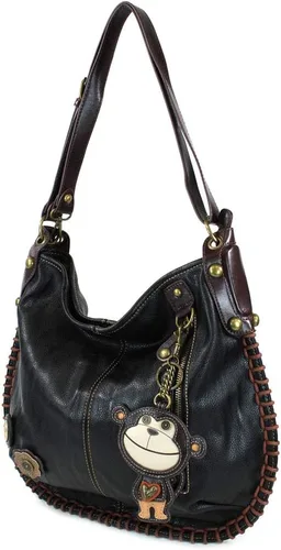 Miniatura 4 de Chala CONVERTIBLE Bolso tote grande Hobo MONKEY Cuero Vegano NEGRO, Negro