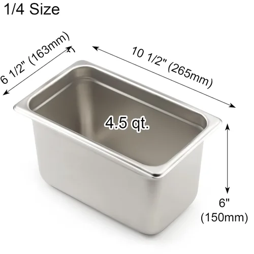 Miniatura 3 de CURTA Paquete de 6 Bandejas Gastronómicas Anti-Atasco para Hotel, Tamaño 1/4 de 6 Pulgadas de Profundidad, Bandeja Comercial NSF de Acero Inoxidable