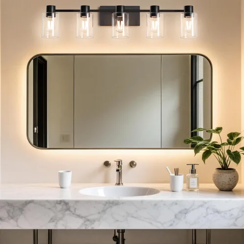 Miniatura 8 de Accesorios de iluminación de tocador modernos de 5 luces sobre espejo, accesorios de iluminación de baño en negro mate, luces de tocador, aplique